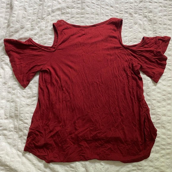 Womens Small Boho Red Off The Shoulder Short Sleeve Top - Picture 2 of 2